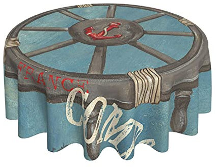 Wachstischdecke Ankerhelm Marineblau Rund Tischdecke Abwaschbar Tischwäsche 152Cm Für Jubiläum Terrasse Camping