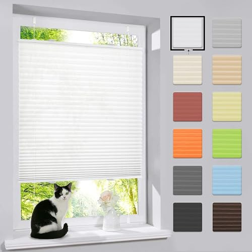bobodeco Plissee ohne Bohren Klemmfix Faltrollo Jalousie Weiß 115x160cm (BxH), Plisseerollo Sichtschutz und Sonnenschutz Blickdicht Easyfix lichtdurchlässig Rollo für Fenster & Tür