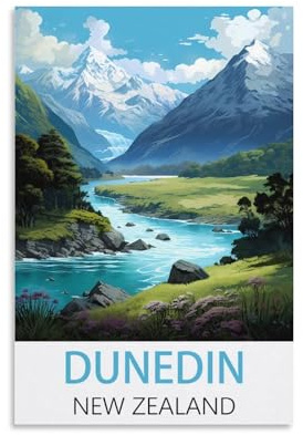 KmoNo Dunedin New Zealand Vintage Reiseposter 20 x 30 cm Poster Dekor Malerei Leinwand Wandkunst Wohnzimmer Poster Schlafzimmer