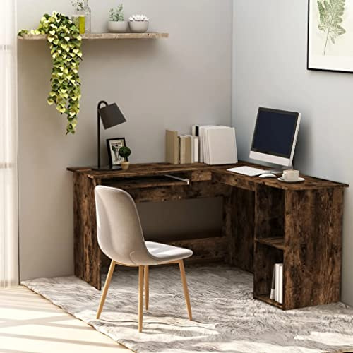 Computertisch Study Table Sekretär Schreibtisch Eckschreibtisch Räuchereiche 120x140x75 cm Holzwerkstoff