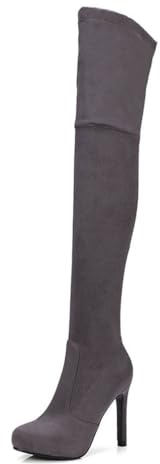 ticticlily Stivali Donna Alti sopra Il Ginocchio a Punta Eleganti Casual con Tacco Semplici Comodi Senza Chiusura Donna B Grigio 36 EU