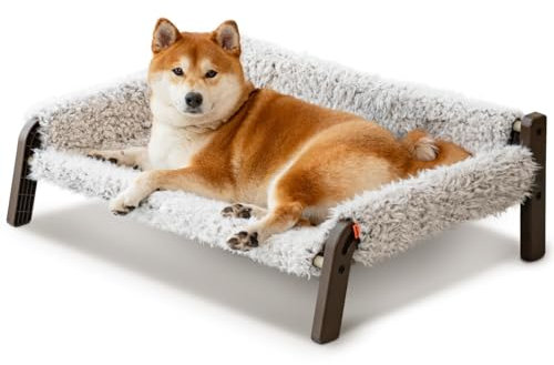 MEWOOFUN Erhöhtes Hundesofabett – Atmungsaktives Haustierbett mit abnehmbarem, waschbarem Bezug, Hundebetten für große und mittelgroße Hunde mit Rutschfester Unterseite, 87 x 63 x 28 cm, (Braun, XL)