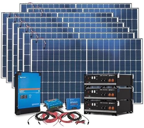 Insel Solaranlage PV-Anlage 5,0kW AC 7,2kWh Speicher, 3440WP Panele, LFP-Batterie, Victron Technik