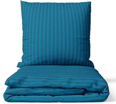 Visaggio Bettwäsche 135x200 cm Mikrofaser Damast Bettbezug Set mit Reißverschluss Gestreift Modern Petrol