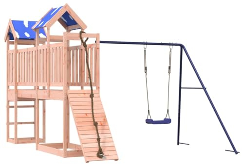 vidaXL Spielturm, Klettergerüst mit Brücke Kletterwand Seil Schaukel, Kinder Kletterturm Spiel-Zubehör für Garten, Holz Spielplatz Spielhaus, Massivholz Douglasie
