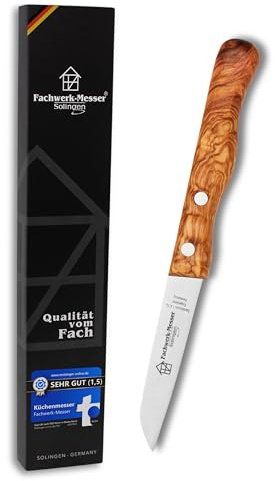 Fachwerk-Messer Gemüsemesser Olivenholz - Küchenmesser aus Solingen/Germany - Testsieger - Universalmesser Rostfrei 7,5cm Klinge gerade