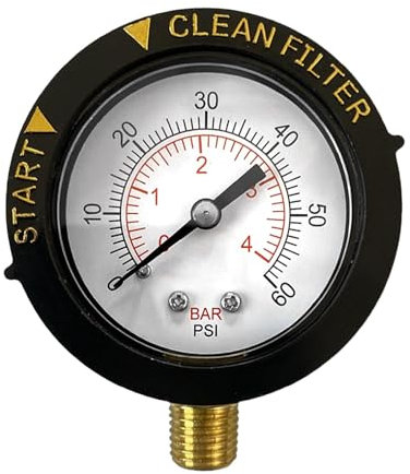 Medidor de filtro de piscina – Manómetro de filtro de piscina, medidor de bomba de piscina | Medidor de filtro de piscina impermeable 0-60 PSI, con indicador de filtro limpio, bomba de