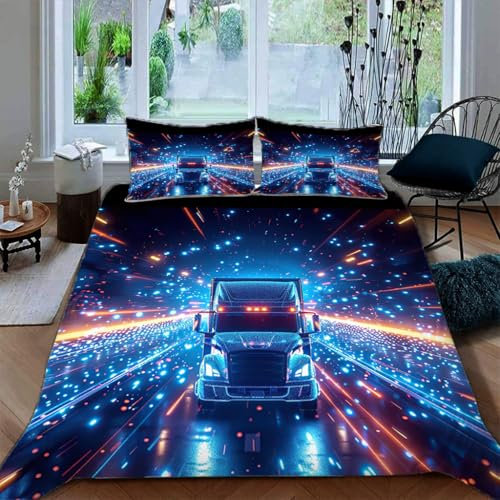 Ruiqieor Bettwäsche 135x200cm,LKW Motiv Bettwäsche Set 3 teilig Superweiches Microfaser Bettbezug Mit Reißverschluss Und Kopfkissenbezug Für Jungen Mädchen Baumwolle Bettbezüge(#10)