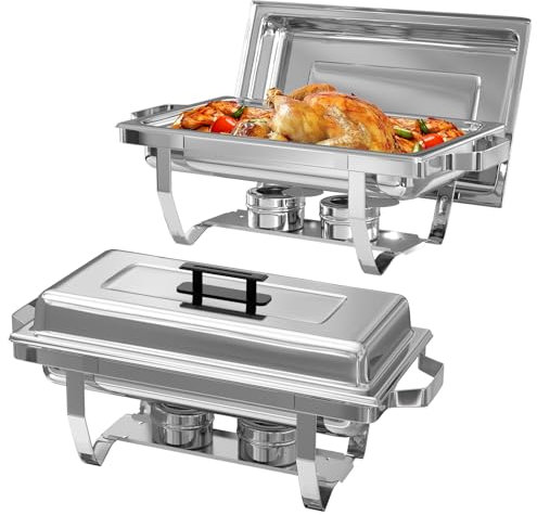 Aplancee Set di 2 scaldavivande rettangolari in acciaio inox 9QT con coperchio, set completo per catering, feste, matrimoni