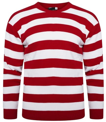 VEARZ Unisex Adults Christmas Red White Green Striped Knitted Jumper - Xmas Elf Party Fancy Dress Sweater Top Plus Size S-XXL