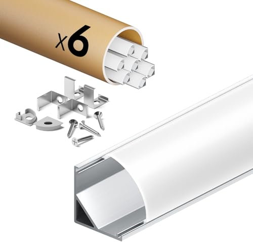 KOSOOM LED Eckprofil, 5 x 2 m V Aluminium profil (10 m), ausgestattet mit opakem Deckel, Maße 15,8 x 15,8 mm, geeignet für LED Streifen unter 10 mm