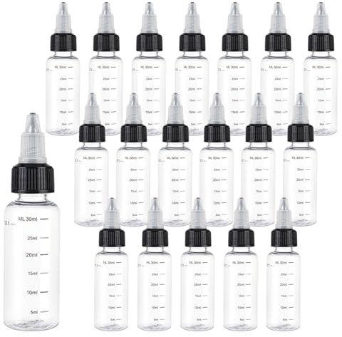 Yudobliss Flacon à Presser, 20 Pièces 30ml Mini Bouteille Plastique Transparent avec Embout Pivotant, Bouteilles à Presser en Plastique Réutilisables, pour l'encre Liquide, Huiles, Gels, Colles(Noir)