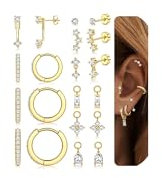 Orecchini Acciaio Chirurgico 316L,14K Oro Placcato Posteriore Piatta Orecchini Per Le Donne,Orecchini A Cerchio Cartilagine Ipoallergenica,Multi Piercing Orecchio Per Helix,Conchiglia,Trago CZ D'oro