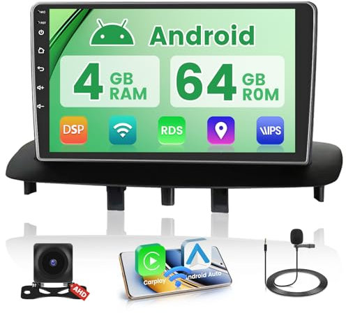 5G WiFi 4+64G Android Autoradio per Renault Megane 3 2009-2014: 9 Pollici IPS Touch Screen Stereo Auto con Wireless Carplay Android Auto Bluetooth5.0 FM/RDS/DSP GPS SWC AHD Retrocamera