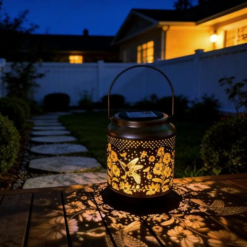 Yckeogln Dekorative Solarlaterne mit Pilz Design LED Lichtprojektor Garten Außenbeleuchtung Kolibri