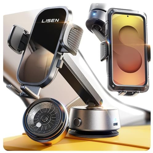 LISEN Vacuum Electric Ventouse Support Telephone Voiture【Montage 1s & Haute Adhérence】 2025 Ventouse Telephone Portable Phone Holder Car pour iPhone 16 Pro Max/Samsung/Android/Coques Épaisses