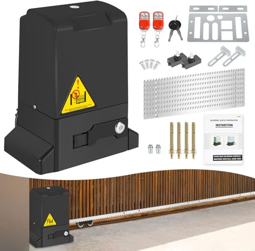 Hebitod Schiebetorantrieb Set 370W 800kg Flügeltorantrieb Torantrieb 12M garagentorantrieb, mit 2 Fernbedienung & Entriegelungsschlüssel, für Innenhof, Fabrik, Schwarz