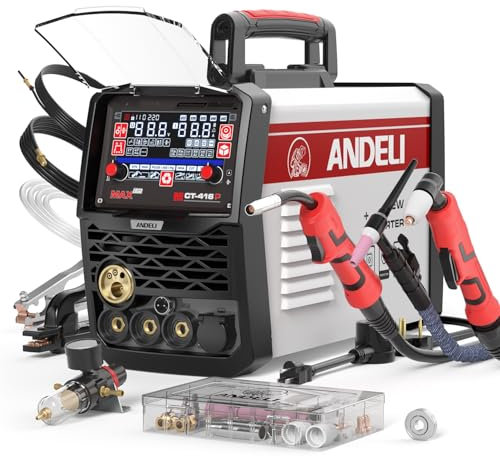 ANDELI Plasma Cutter Welder Combo160Amp Multi-Process Welder 110V/220V Dual Voltage 6-in 1 Gas MIG/Flux MIG/HF TIG/HF CUT/Stick Welding Machine Multi-functional Welding Machine MCT-416P