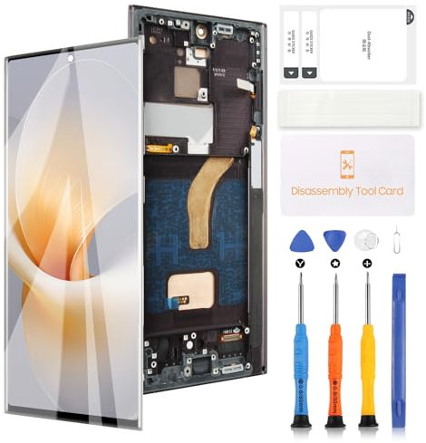 TFT LCD Display pour 6.8 Samsung Galaxy S22 Ultra 5G S908 S908B SM-S908B SM-S908B/DS Écran LCD Écran Tactile Assemblée Remplacement Verre Digitizer avec Outils(Noir avec Cadre)