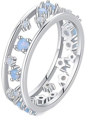 Trauringe Weißgold, Opal Ringe 14K Gold Hohles Band Damen Schmuck Geschenk für Geburtstag Größe 52 (16.6)