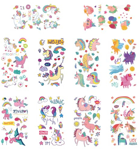 Uqingo Einhorn Temporäre Tattoos für Kinder, 10 Blätter Einhorn Tattoo Kinder, Cartoon Kindertattoos, Mitgebsel Kindergeburtstag, Mitgebsel Kindergeburtstag Gastgeschenke Party/Geburtstag Deko