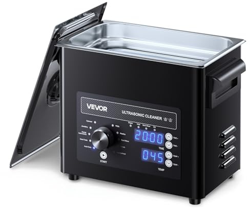 VEVOR Macchina di Pulizia a Ultrasuoni Professionale con Controllo Tramite Manopola Rotante, Capacita di 3 L con Cestello e Sfera di Pulizia, Pulitore a Ultrasuoni per Orologi, Rasoi, Gioielli