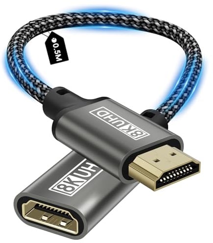 Zestiq HDMI Verlängerungskabel, 8K Stecker auf Buchse HDMI Verlängerung Kabel, 48 Gbps Ultra High Speed, UHD, HDR, ARC, 3D Kompatibel mit TV Stick, Roku, Blu-Ray, Xbox, PS5, HDTV, Laptop – 0,5 m