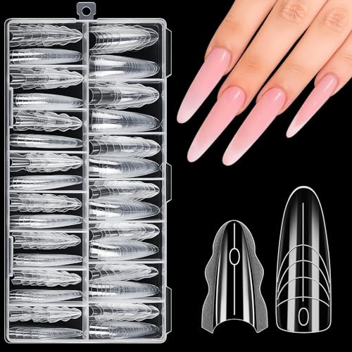Kiiwah 180 Pezzi Dual Form Sandwich, Gel Nail Form Riutilizzabile Nail Mold Extra Lungo Double Moulds per Gel Extensions per Fai Da Te (Mandorla)