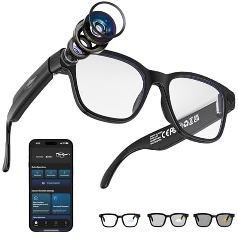 AI Smart Glasses Brille, 800W-Kamera mit Bildstabilisierung, Unterstützt Foto-Video-Audioaufnahmen, Echtzeitübersetzung, Sprachassistent, Objekterkennung für Reisen, Arbeit
