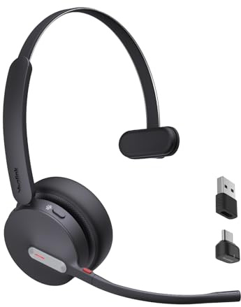 Yealink BH70 Wireless Headset with Microphone for Work PC,Teams Certified | 3 Mic AI Noise Cancellation, Mono Bluetooth Headphones, 35h Battery Life & Mute Button, 50m Range for Office USB C/A Dongle