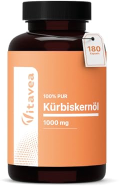 Kürbiskernöl Kapseln 1000 mg pro Tagesdosis – Hochdosiert für Männer | Für Prostata & Blase – 180 Kapseln für 90 Tage – Laborgeprüft, ohne unerwünschte Zusätze – Vitavea