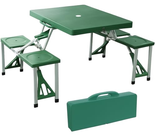 Acomoda Textil - Mesa de Picnic Plegable con Cuatro Asientos Integrados y Asa de Transporte, Estructura Resistente y Diseño Compacto para Jardin, Camping, Parque, Playa O Exterior.