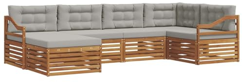 vidaXL Outdoor-Sofagarnitur mit Kissen 6 pcs Natürlich und Hellgrau, Moderner Outdoor-Sofa, robuster Sitzecke für Garten, bequemer Lounge für die Terrasse