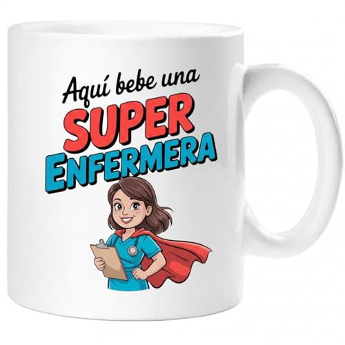 Taza SUPER ENFERMERA – Regalo Original para ENFERMERA | Taza de Cerámica 325ml con Diseño Superhéroe | Apta Microondas y Lavavajillas
