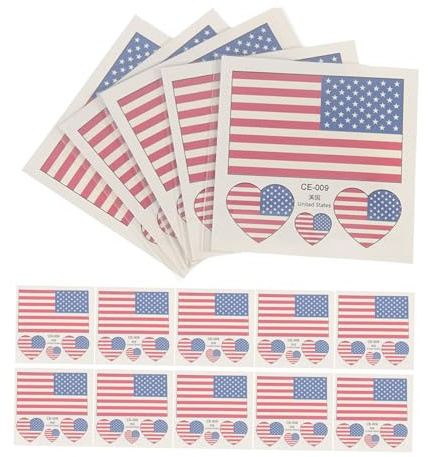 BETOOKY Temporary Tattoos Stickers Waterproof Removable Plastic American Flag 25pcs Heart Shape on Independence Day for Windows and Cars Decoration