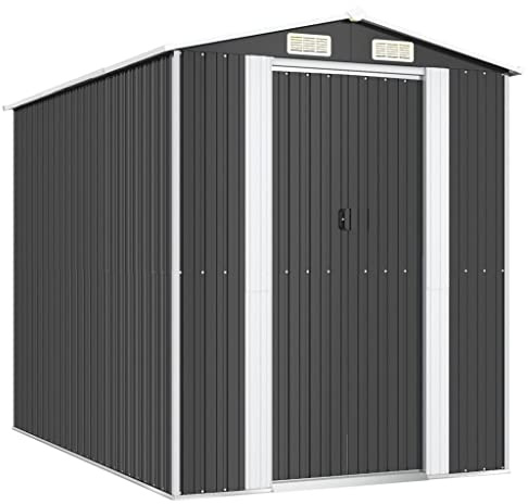 Mhdvray Abri à outils, anthracite, 192 x 274 x 223 cm, en acier galvanisé, spacieux, avec porte coulissante et ventilation, armoire d'extérieur robuste pour outils de jardin et accessoires de piscine