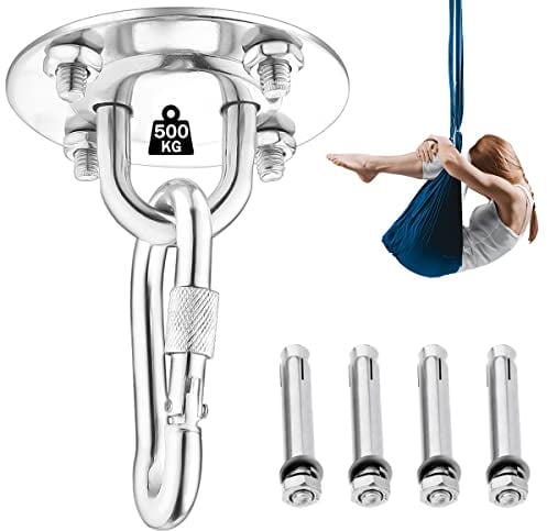 VDSOW Ganchos de Techo, Anclaje para Pared con Mosquetón y Tornillos y para Entrenamiento de Suspensión, 500 KG Acero Inoxidable Gancho Techo para Colgar Hamaca Columpio, Sillon Colgante y Saco Boxeo