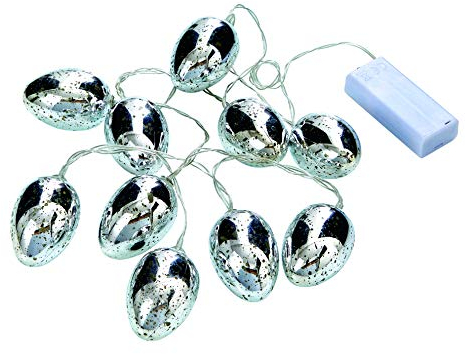 Northpoint LED Osterlichterkette, Silbern glänzend, 10 LED Eier, Batteriebetrieben, angenehm warmweiße LED-Farbe, mit Timerfunktion, Dekoratio für Überall