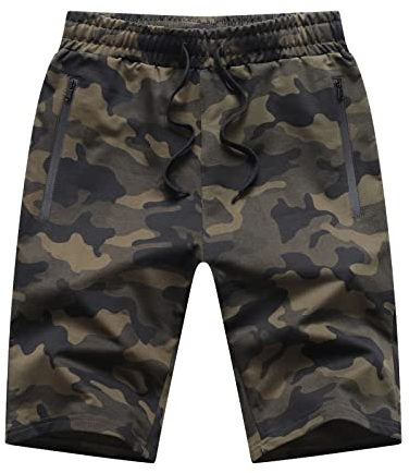 Tansozer Kurze Hosen Herren Shorts Camouflage Shorts Sommer Sport Baumwolle Kurze Hosen Männer Sweatshorts Herren Sweat Gym Running Shorts Mit ReißVerschluss Grün M