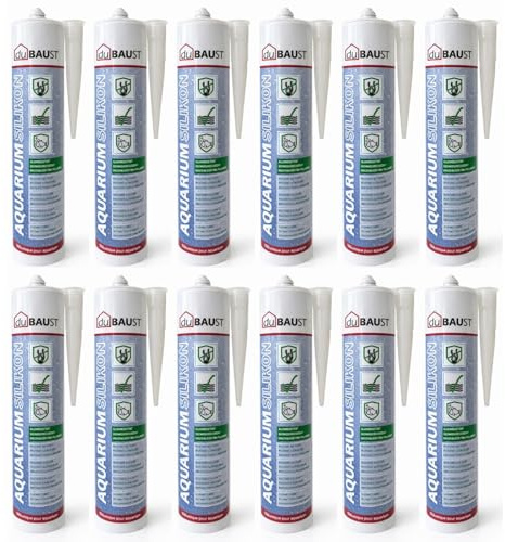 12x dubaust SAQ24 Aquarium Silikon 310ml Kartusche für Süsswasser und Meerwasser Aquarien Terrarium Glaskonstruktionen Aquariumkleber (Transparent)