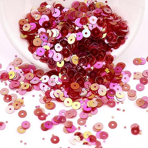 Duories 4000 Pailletten 4 mm Durchmesser,Stickerei Pailletten,Pailletten Basteln Set,Pailetten Kit Paietten Pailletten Basteln Lose Pailletten,für DIY Kunsthandwerk Herstellung,Rot