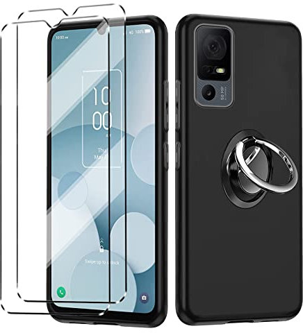 HuiYouMY Case and 2 Glass for TCL 40 Nxtpaper 5G 5G, with Ring, Case Silicone Case Shockproof TCL 40 Nxtpaper 5G 5G Protective Film Film Mobile Phone Case Silicone Black