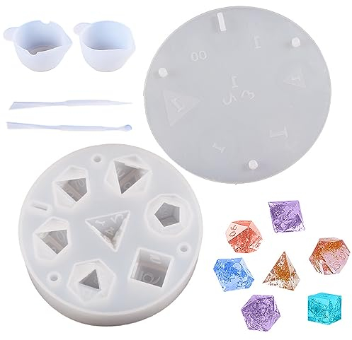 7 Formen DND Würfel Silikonform, Epoxidharz Formen Würfel Silikonform Spielwürfel Epoxidharz Formen Silikon Würfel DND Dice Mold Epoxy Resin, mit Scharfen Kanten für Selbstgemachte Würfelherstellung