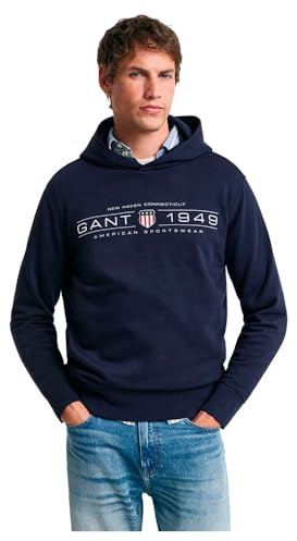GANT Herren Graphic Hoodie Kapuzenpullover, Evening Blue, S