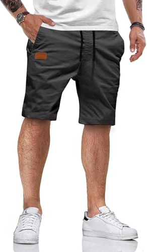 HMIYA Kurze Hosen Herren Baumwolle Chino Shorts Sommer Freizeitshorts Elastische Taille mit Taschen(Dunkelgrau A,EU-L)