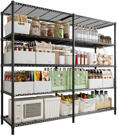 KZOBYD 5-Tier Metal Shelving Unit, Adjustable Heavy Duty Storage Shelves, Freestanding Wire Shelving, 69 W x 72.5 H x 15.75 D, Large Capacity, Black