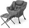 HOMASIS Fauteuil de Repos avec Tabouret, Fauteuil Inclinable Relax Salon avec Poche Latérale et Repose-Pieds, Canapé Paresseux pour Salon, Chambre, Bureau, Charge 150 kg, 81 x 75 x 94,5cm (Gris)