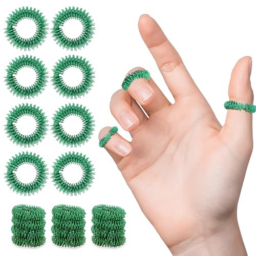 20 Stück Akupressurringe Stachelige Sensorische Finger Massage Ring Fingermassagering, Geräuschlose Entspannende Massageringe für Fingerspitze der Erwachsene und Jugendliche (Grün)