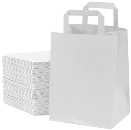 SMART BUYS White Kraft Paper Gift Bags with Flat Handles | Eco-Friendly, Reusable Bags for Gifts, Parties, Shopping, Packaging, and Weddings (250, Small (7x8.5x3.5”))