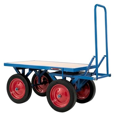 Turntable Platform Truck, Heavy Duty 1000kg Capacity Blue Steel Flatbed Trolley with Anti Friction Steering & Solid Durable Wheels